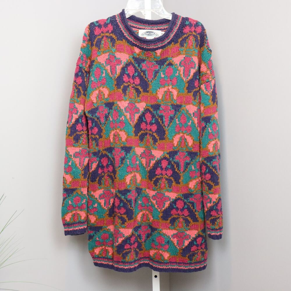 Vintage Smythe & Company Linen Cotton Sweater Colorful Patterned M‎